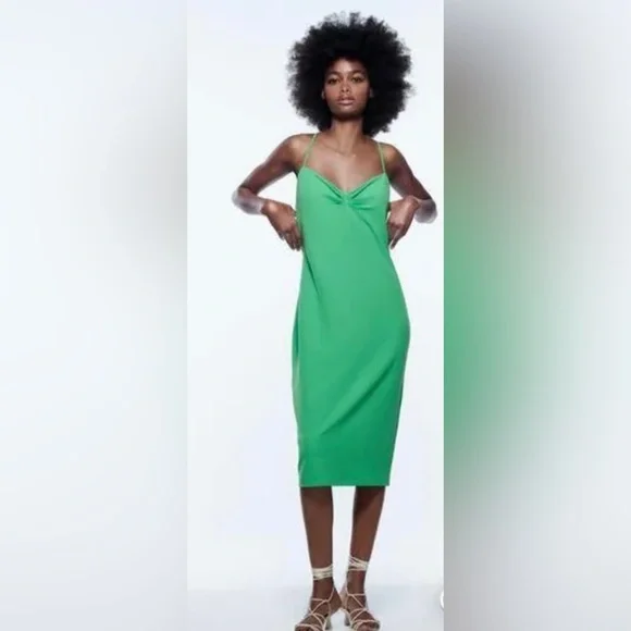Zara | Dresses | Zara Size Xs Green Slip Dress Adjustable Straps Cinched  Bust | Poshmark